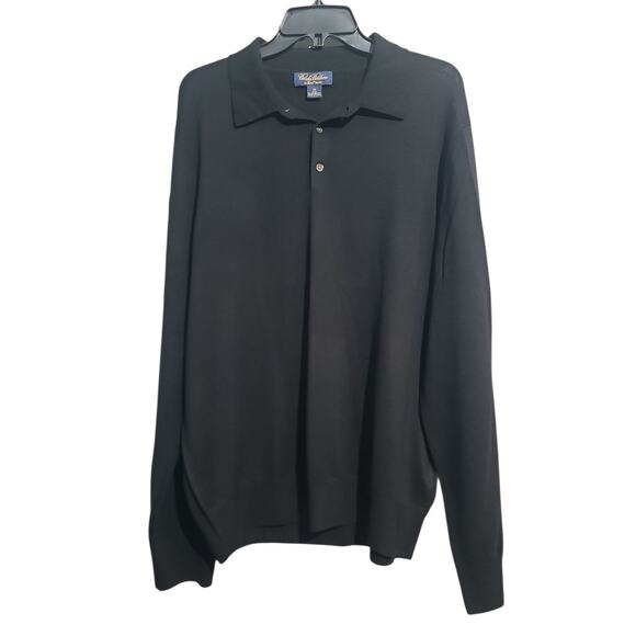 Brooks Brothers Black Collared Cardigan Sweater Saxon Wool Size XL - Picture 1 of 4